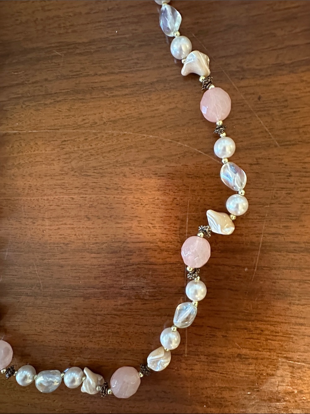 Pink Faceted Stone & Faux Pearl Bead Long Necklace - Picture 5 of 5